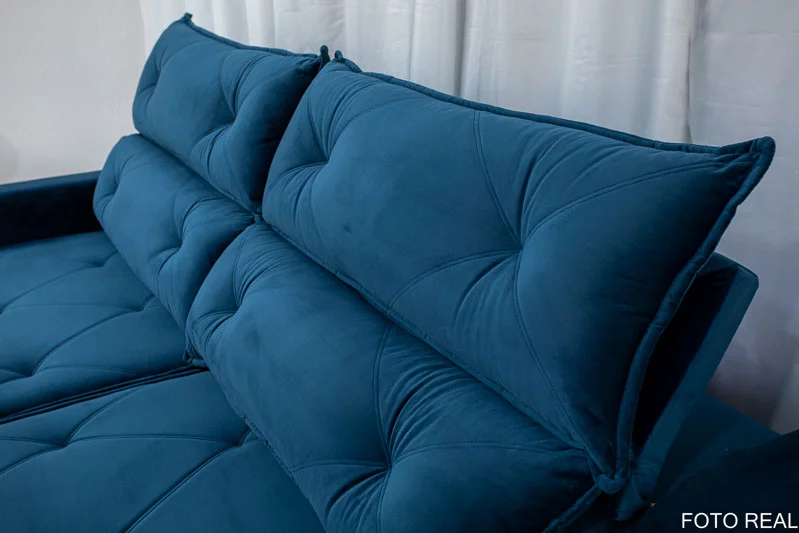 Sofá Retrátil Reclinável 3 Lugares Moscou 2.30m Veludo Azul A16 - Imagem 8