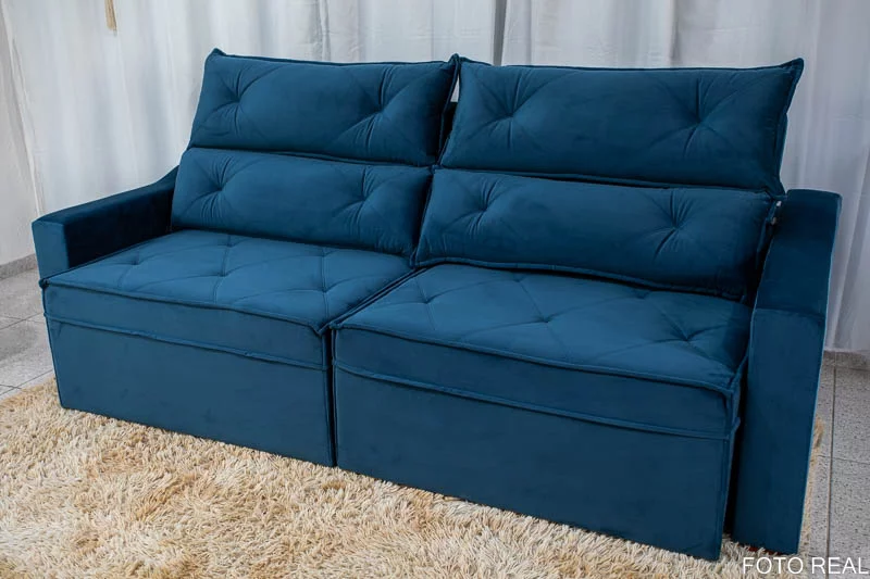 Sofá Retrátil Reclinável 3 Lugares Moscou 2.30m Veludo Azul A16 - Imagem 9