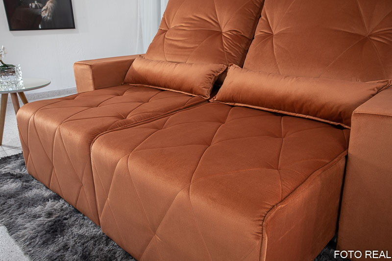 Sofá Retrátil Reclinável Belize 2.10m Veludo Terracota A33 - Imagem 7