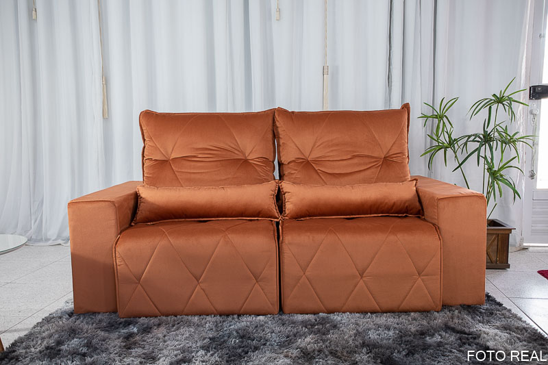 Sofá Retrátil Reclinável Belize 2.10m Veludo Terracota A33 - Imagem 2