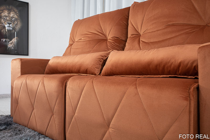 Sofá Retrátil Reclinável Belize 2.10m Veludo Terracota A33 - Imagem 9