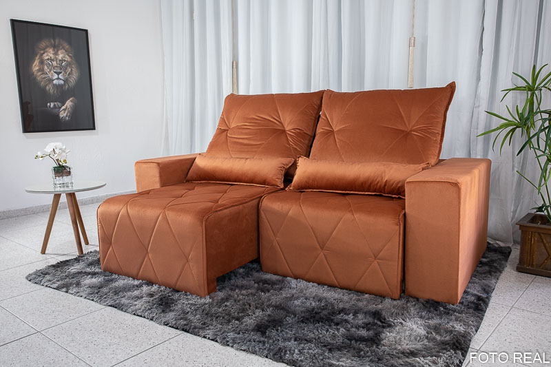 Sofá Retrátil Reclinável Belize 2.10m Veludo Terracota A33 - Imagem 3