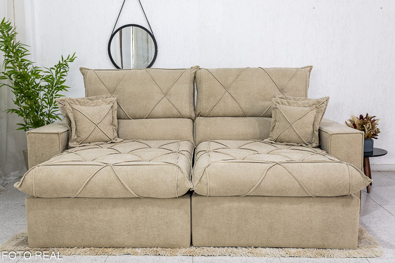 Sofá Retrátil Reclinável Dinamarca 2.50m Boucle Bege A49 Molas Ensacadas - Imagem 4