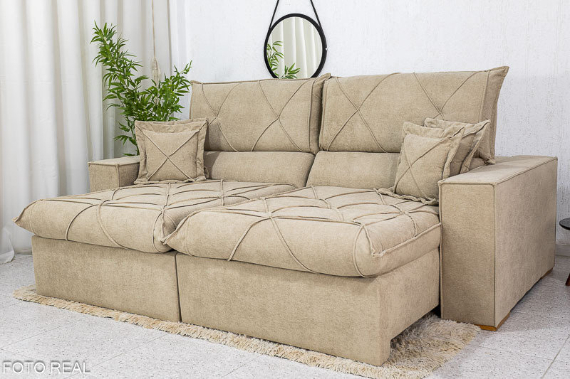 Sofá Retrátil Reclinável Dinamarca 2.50m Boucle Bege A49 Molas Ensacadas - Imagem 2