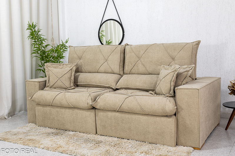 Sofá Retrátil Reclinável Dinamarca 2.50m Boucle Bege A49 Molas Ensacadas - Imagem 3