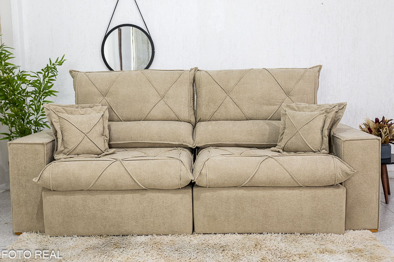 Sofá Retrátil Reclinável Dinamarca 2.50m Boucle Bege A49 Molas Ensacadas - Imagem 5