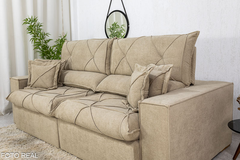 Sofá Retrátil Reclinável Dinamarca 2.50m Boucle Bege A49 Molas Ensacadas - Imagem 6