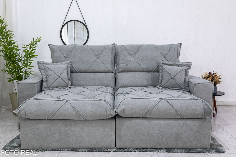 Sofá Retrátil Reclinável Dinamarca 2.50m Boucle Cinza A50 Molas Ensacadas - Imagem 5
