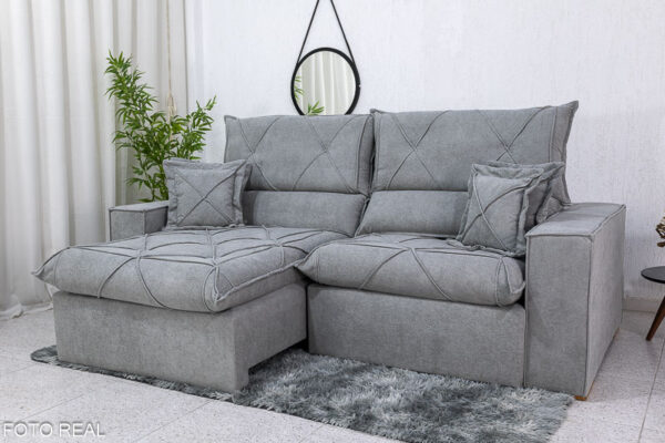 Alternative view of Sofá Retrátil Reclinável Dinamarca 2.50m Boucle Cinza A50 Molas Ensacadas