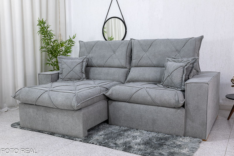Sofá Retrátil Reclinável Dinamarca 2.50m Boucle Cinza A50 Molas Ensacadas - Imagem 2