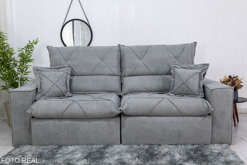 Sofá Retrátil Reclinável Dinamarca 2.50m Boucle Cinza A50 Molas Ensacadas - Imagem 4