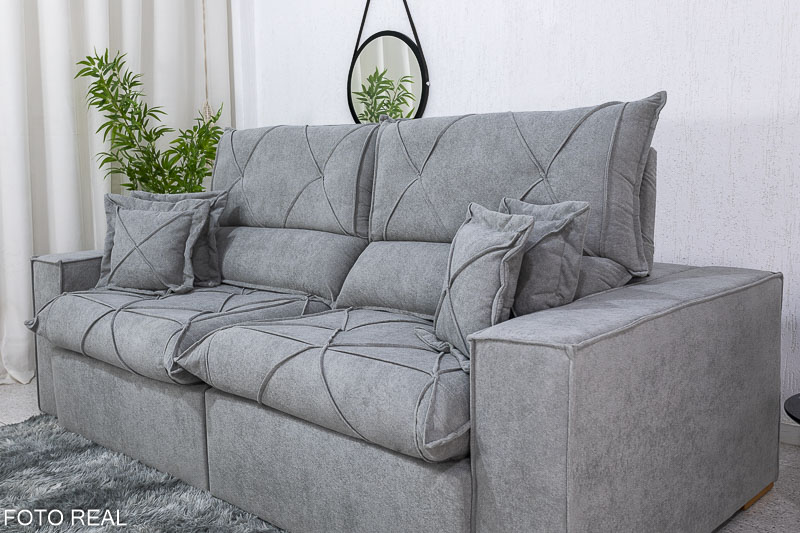 Sofá Retrátil Reclinável Dinamarca 2.50m Boucle Cinza A50 Molas Ensacadas - Imagem 6