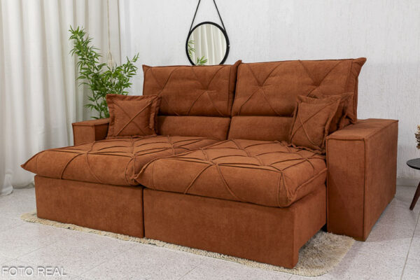 Alternative view of Sofá Retrátil Reclinável Dinamarca 2.50m Boucle Terracota A52 Molas Ensacadas