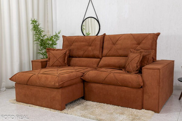 Sofá Retrátil Reclinável Dinamarca 2.50m Boucle Terracota A52 Molas Ensacadas