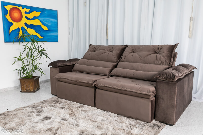 Sofá Retrátil Reclinável Dubai Luxo 2.30m Veludo Marrom - Imagem 3