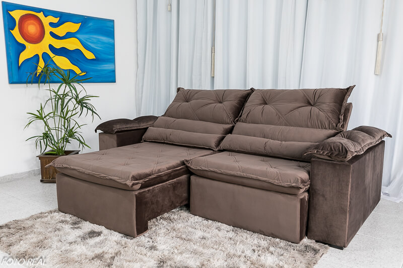 Sofá Retrátil Reclinável Dubai Luxo 2.30m Veludo Marrom - Imagem 4