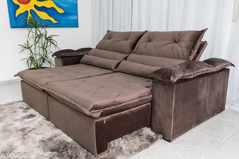 Sofá Retrátil Reclinável Dubai Luxo 2.30m Veludo Marrom - Imagem 5