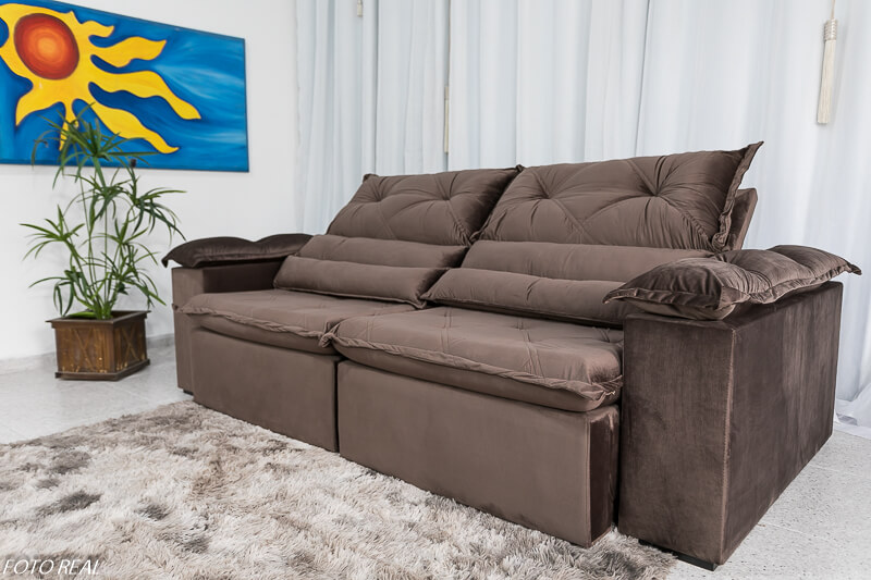 Sofá Retrátil Reclinável Dubai Luxo 2.30m Veludo Marrom - Imagem 6