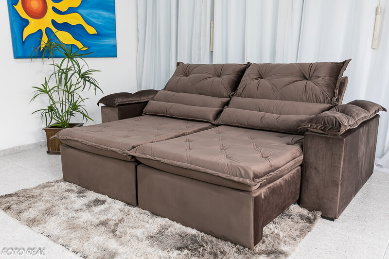 Sofá Retrátil Reclinável Dubai Luxo 2.30m Veludo Marrom