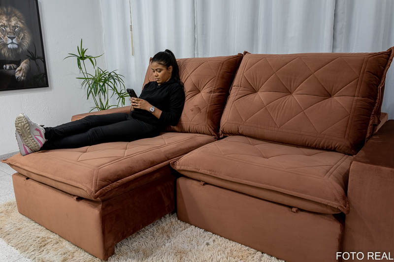 Sofá Retrátil Reclinável Hug 2.50m Espuma D33 Soft Veludo Cobre K087 - Imagem 10