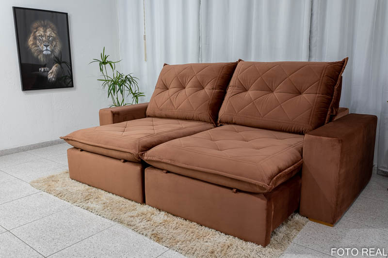Sofá Retrátil Reclinável Hug 2.50m Espuma D33 Soft Veludo Cobre K087