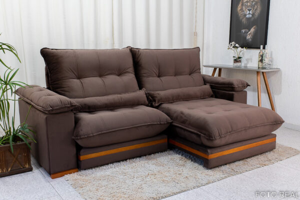 Alternative view of Sofá Retrátil Reclinável Ibis 2.30m Veludo Marrom – D33 e Molas Ensacadas