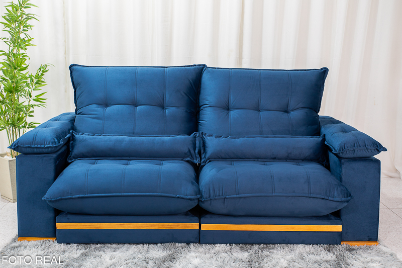 Sofá Retrátil Reclinável Ibis 2.50m Veludo Azul 800 - D33 e Molas Ensacadas - Imagem 6