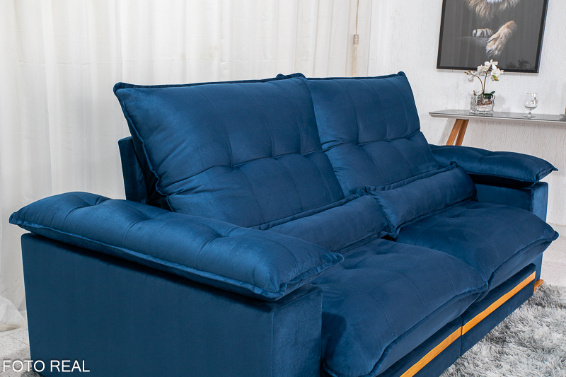 Sofá Retrátil Reclinável Ibis 2.50m Veludo Azul 800 - D33 e Molas Ensacadas - Imagem 7