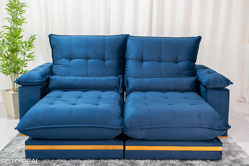 Sofá Retrátil Reclinável Ibis 2.50m Veludo Azul 800 - D33 e Molas Ensacadas - Imagem 5