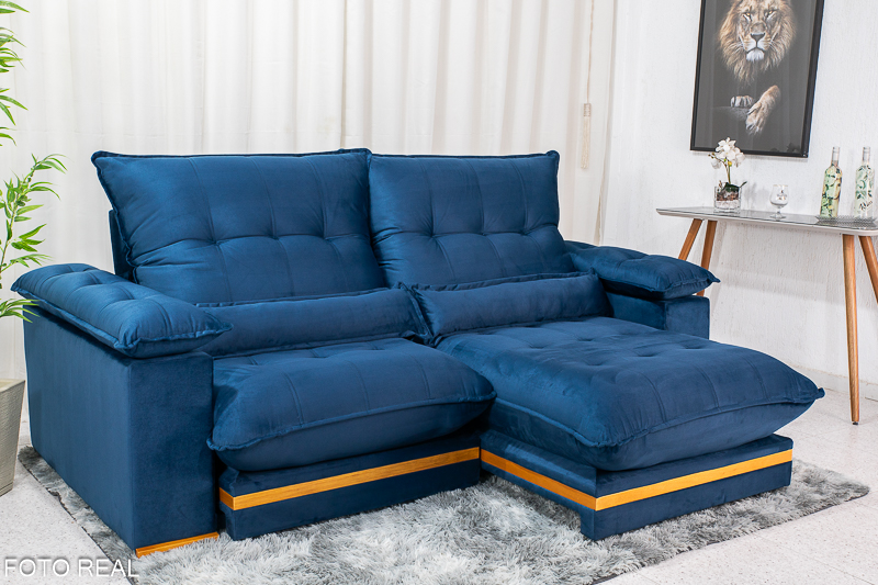 Sofá Retrátil Reclinável Ibis 2.50m Veludo Azul 800 - D33 e Molas Ensacadas - Imagem 3
