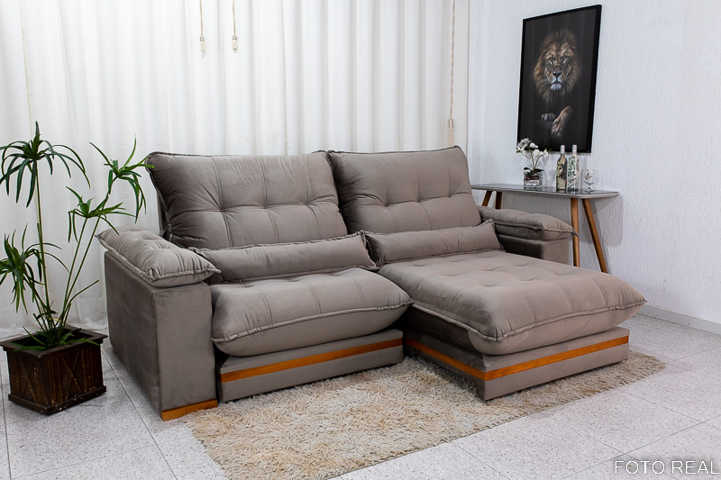 Sofá Retrátil Reclinável Ibis 2.50m Veludo Cinza 813 - D33 e Molas Ensacadas - Imagem 2
