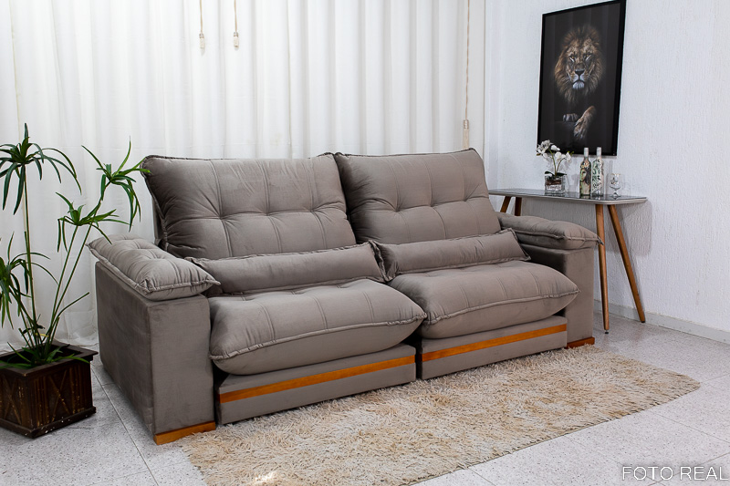Sofá Retrátil Reclinável Ibis 2.50m Veludo Cinza 813 - D33 e Molas Ensacadas - Imagem 3