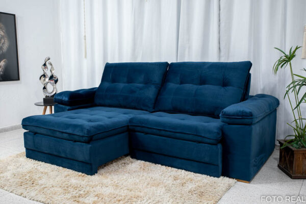 Sofá Retrátil Reclinável Ibiza 2.60m Azul K022 - D33 Hiper soft e Molas Ensacadas