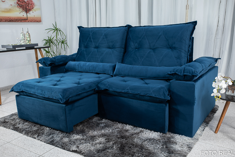 Sofá Retrátil Reclinável Las Vegas 2.30m Veludo Azul 03 - Imagem 2