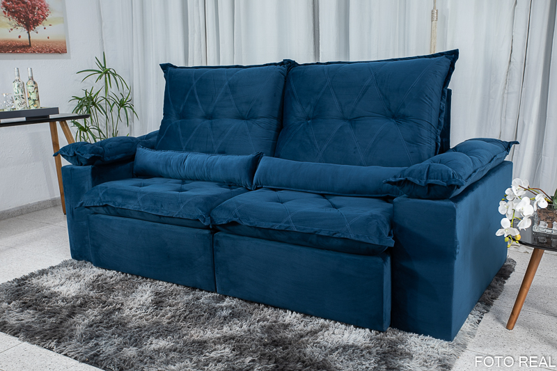 Sofá Retrátil Reclinável Las Vegas 2.30m Veludo Azul 03 - Imagem 3