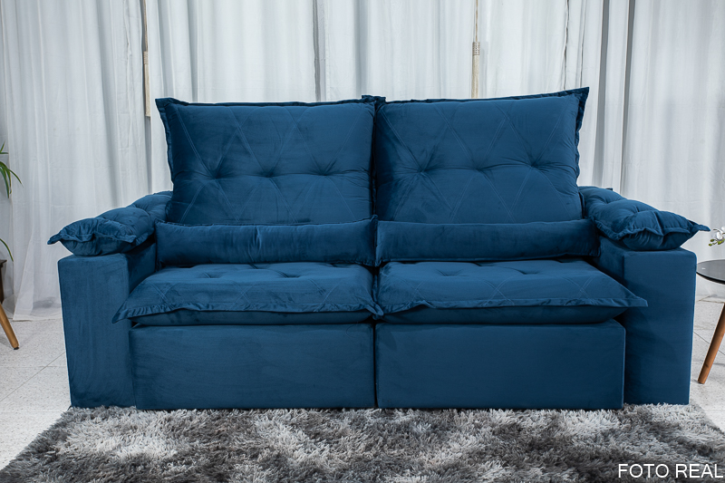 Sofá Retrátil Reclinável Las Vegas 2.30m Veludo Azul 03 - Imagem 4