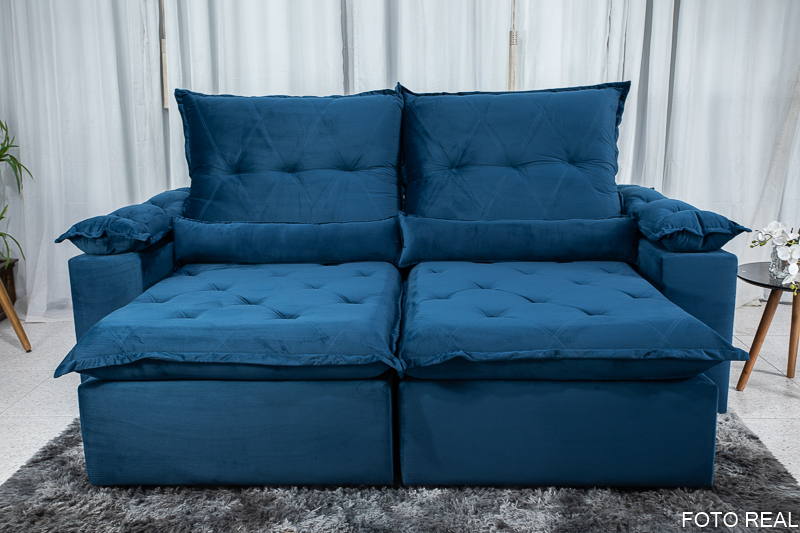 Sofá Retrátil Reclinável Las Vegas 2.30m Veludo Azul 03 - Imagem 5