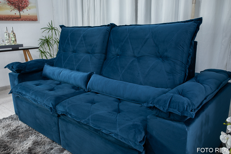 Sofá Retrátil Reclinável Las Vegas 2.30m Veludo Azul 03 - Imagem 6