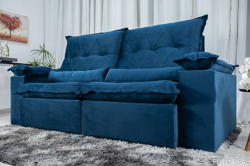 Sofá Retrátil Reclinável Las Vegas 2.30m Veludo Azul 03 - Imagem 7