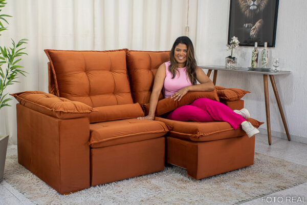 Alternative view of Sofá Retrátil Reclinável Madri 2.00m Veludo Terracota 24 - D28 Soft