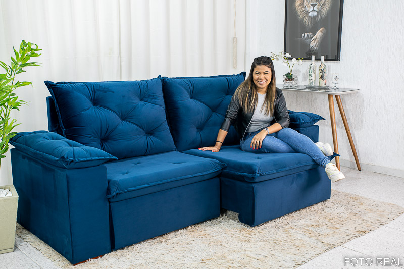 Sofá Retrátil Reclinável Madri 2.30m Veludo Azul 03 - D28 Soft - Imagem 2