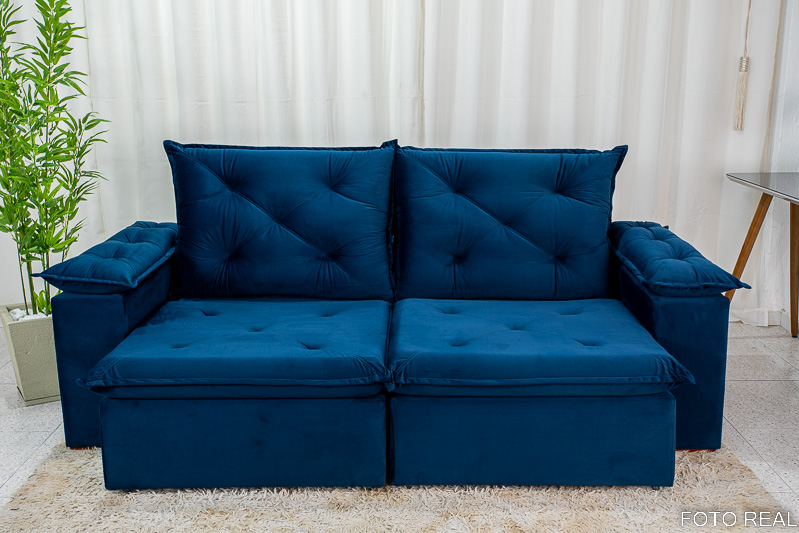 Sofá Retrátil Reclinável Madri 2.30m Veludo Azul 03 - D28 Soft - Imagem 4
