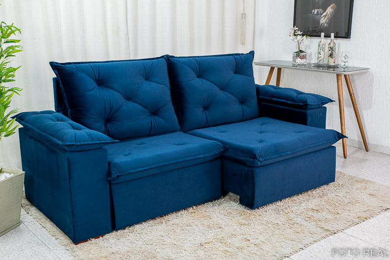 Sofá Retrátil Reclinável Madri 2.30m Veludo Azul 03 - D28 Soft - Imagem 5