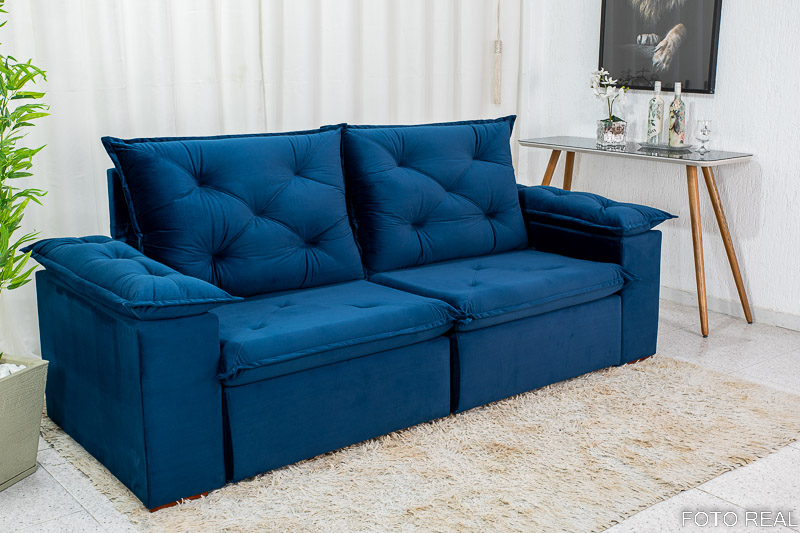 Sofá Retrátil Reclinável Madri 2.30m Veludo Azul 03 - D28 Soft - Imagem 3