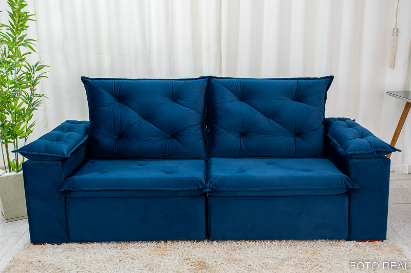 Sofá Retrátil Reclinável Madri 2.30m Veludo Azul 03 - D28 Soft - Imagem 6