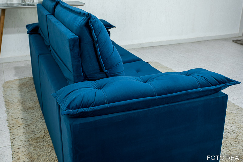 Sofá Retrátil Reclinável Madri 2.30m Veludo Azul 03 - D28 Soft - Imagem 9