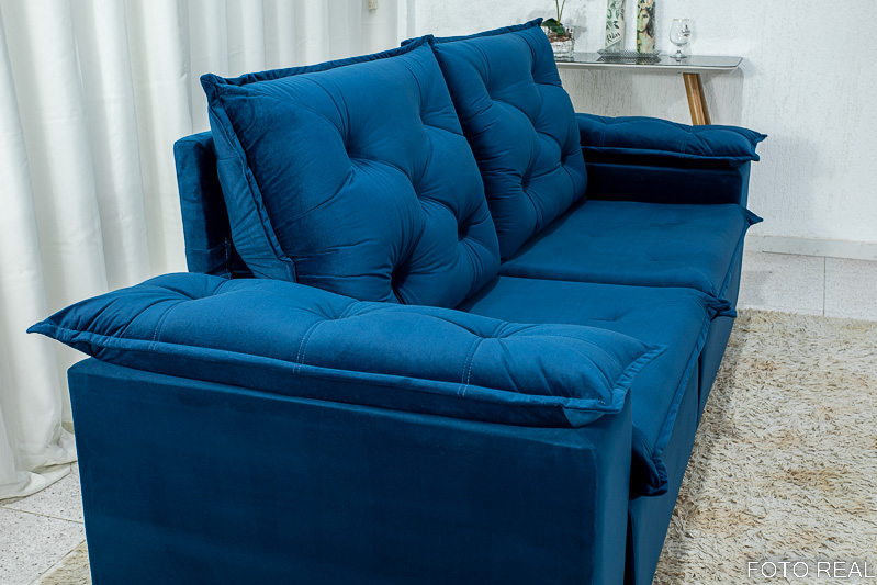 Sofá Retrátil Reclinável Madri 2.30m Veludo Azul 03 - D28 Soft - Imagem 7