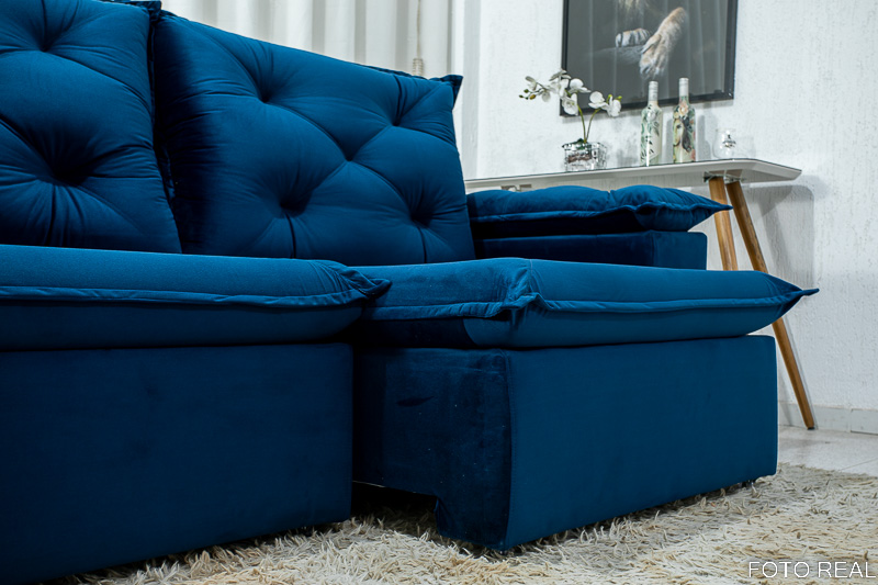 Sofá Retrátil Reclinável Madri 2.30m Veludo Azul 03 - D28 Soft - Imagem 8