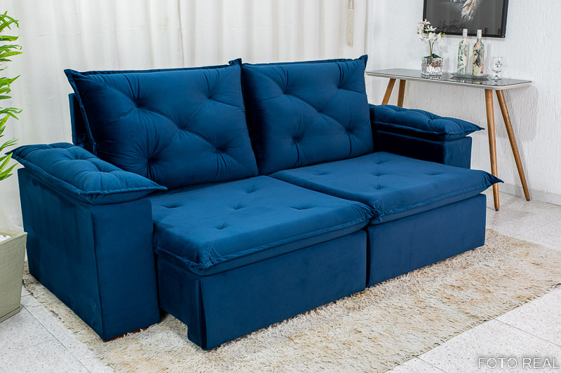 Sofá Retrátil Reclinável Madri 2.30m Veludo Azul 03 - D28 Soft