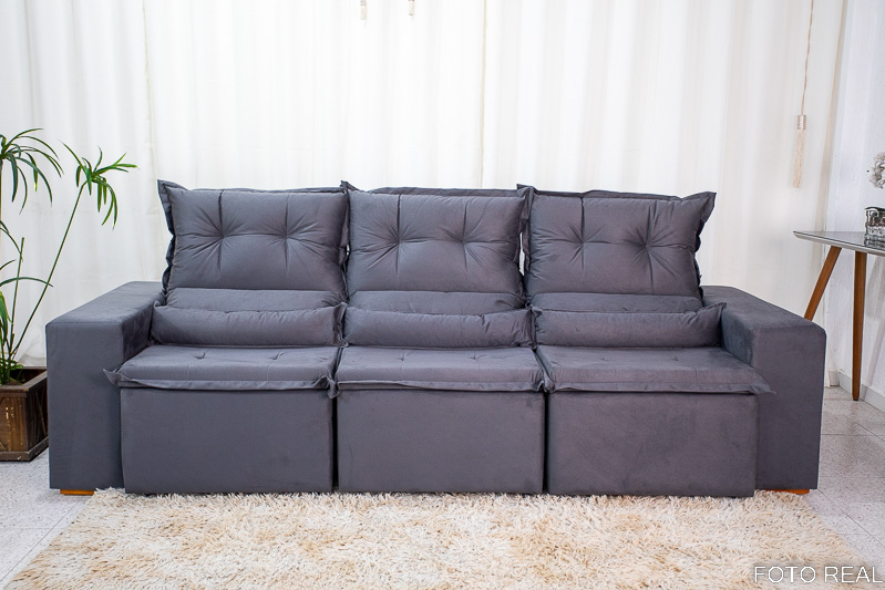 Sofá Retrátil Reclinável New Carol 2.60m Cinza 12 - Imagem 6